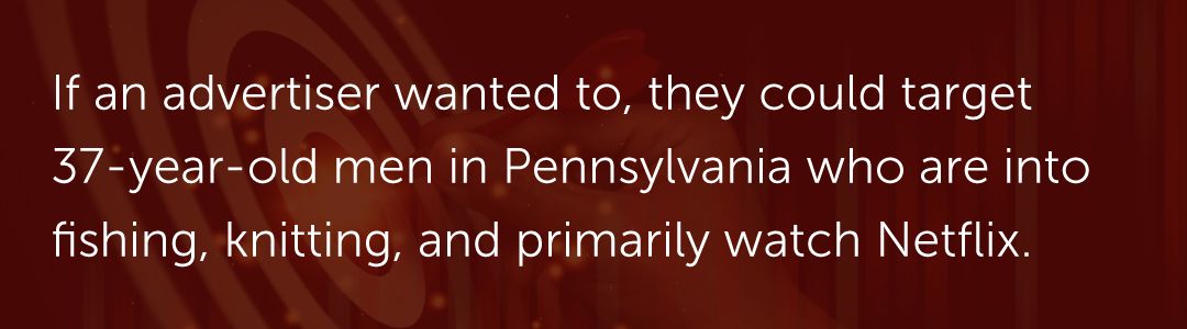 If an advertiser wanted to, they could target 37-year-old men in Pennsylvania who are into fishing, knitting, and primarily watch Netflix.