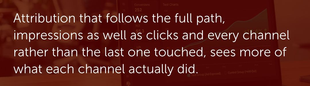 Attribution that follows the full path, impressions as well as clicks and every channel rather than the last one touched, sees more of what each channel actually did.