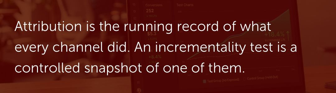 Attribution is the running record of what every channel did. An incrementality test is a controlled snapshot of one of them.