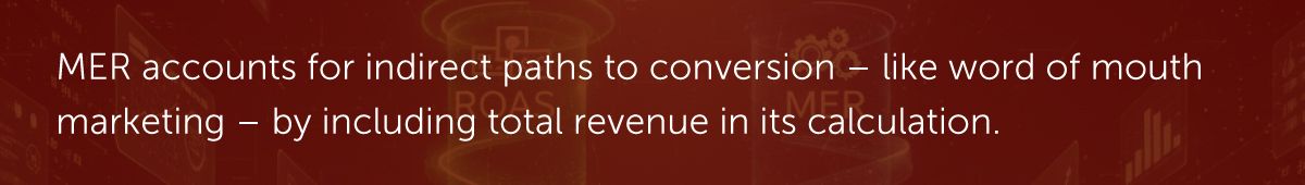 MER accounts for indirect paths to conversion – like word of mouth marketing – by including total revenue in its calculation.